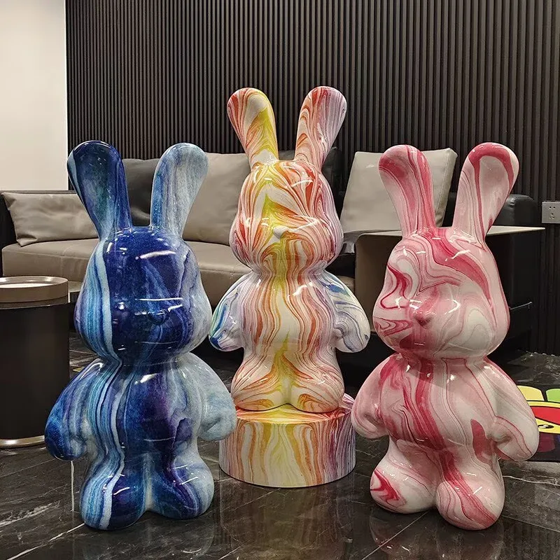 Room Decor Colorful Candy Rabbit Sculpture Large Rabbit Floor ornament Cartoon Animal Statue Living Room Decor Accessories
