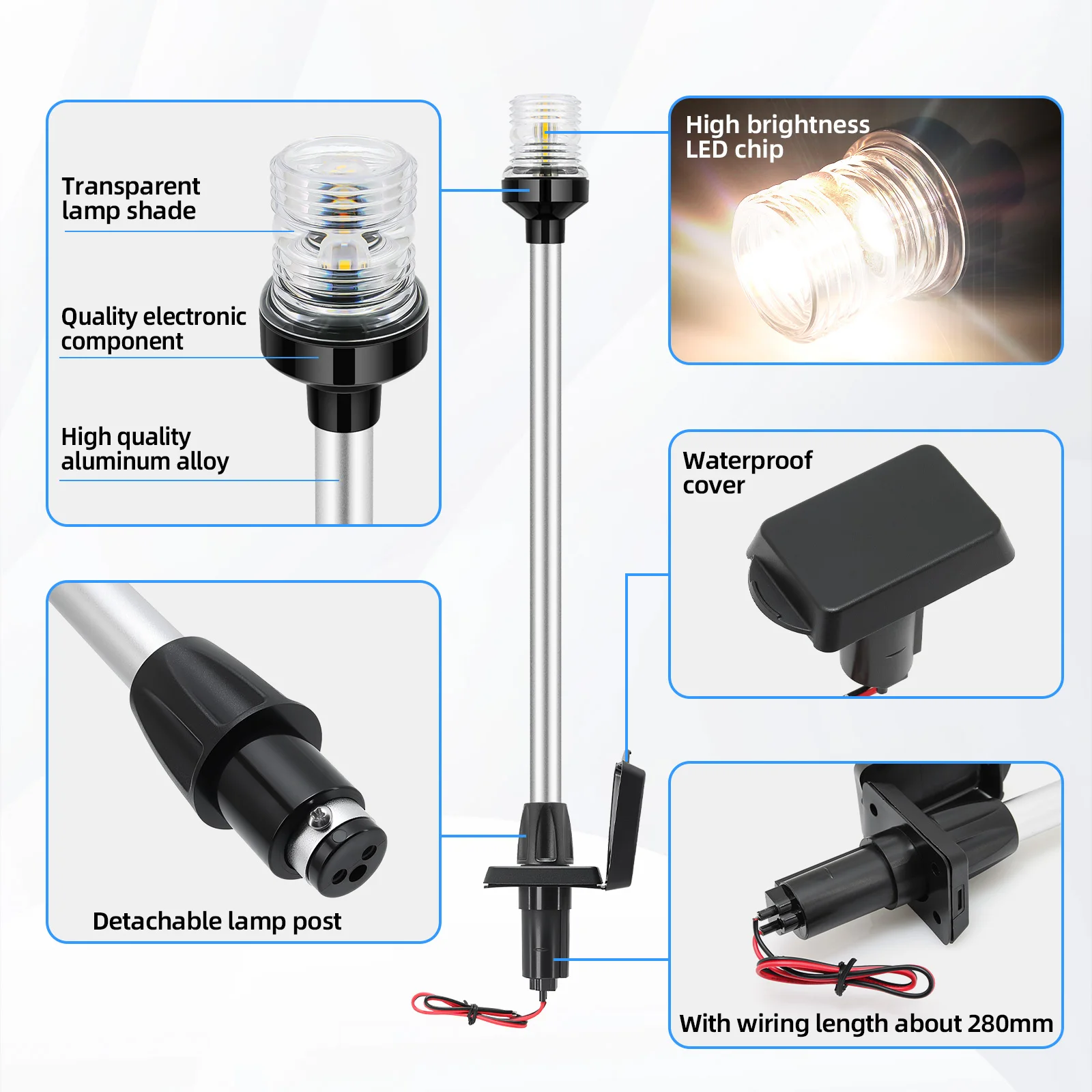 22 Zoll LED-Navigationslicht Ankerlampe Segellampe Wasserdichtes Navigations-Signalanzeigegerät für 12V-24V Marineboot Yacht – Detail 8