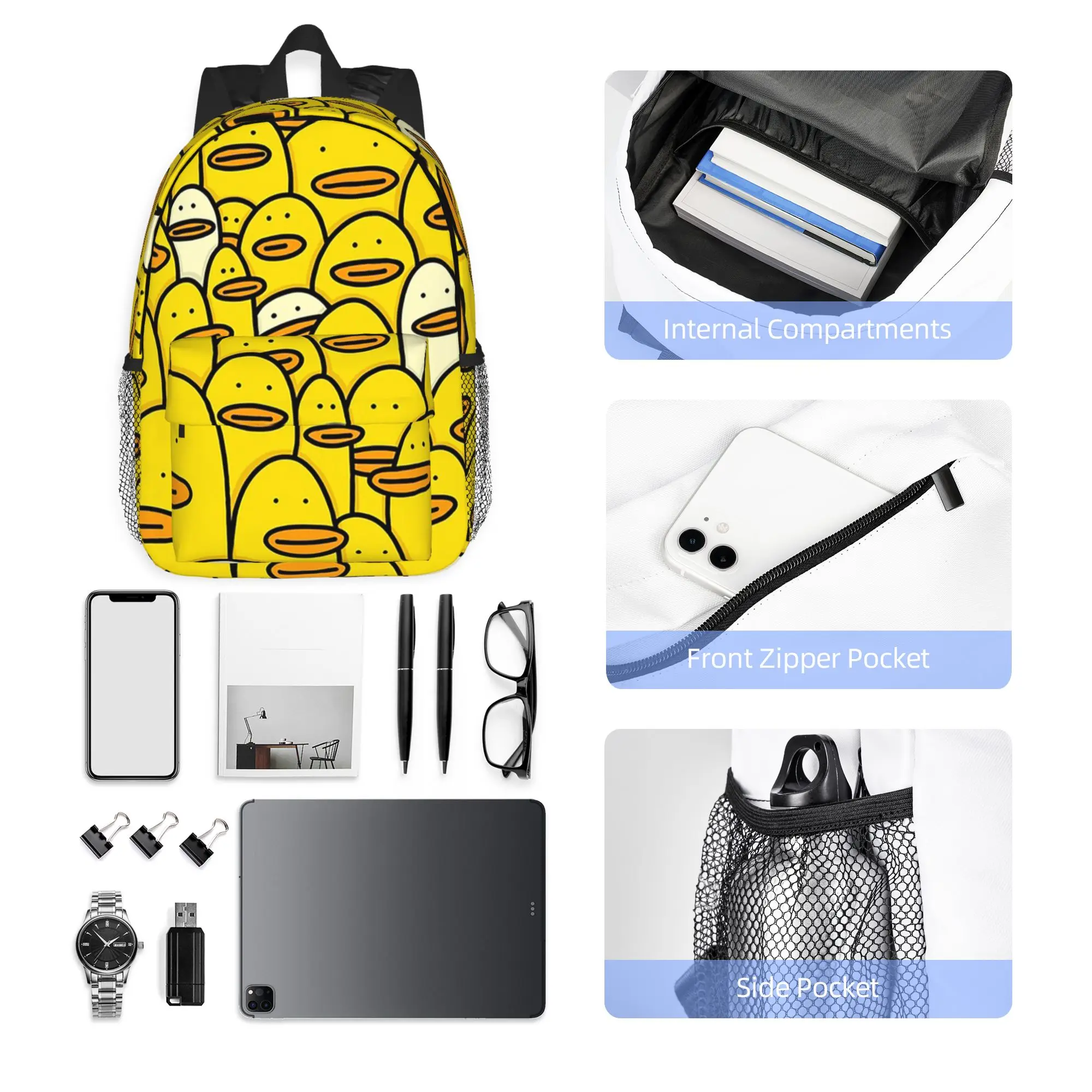 Yellow Rubber Duck Pattern Backpack Hot Sale Daypack Large Capacity Boys Girls BookBag Shoulder Bags for Men Women School Bag
