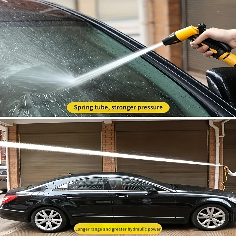 A Set of 10-Meter Retractable Water Pipe Tools, Car Cleaning Gun Garden Hose with High Pressure Nozzle, Multi-Purpose Watering g