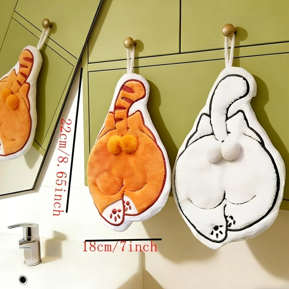 Cat Dog Butt Hand Towel, Coral Fleece Soft Absorbent, Hanging Cute Gift, Hot Sale