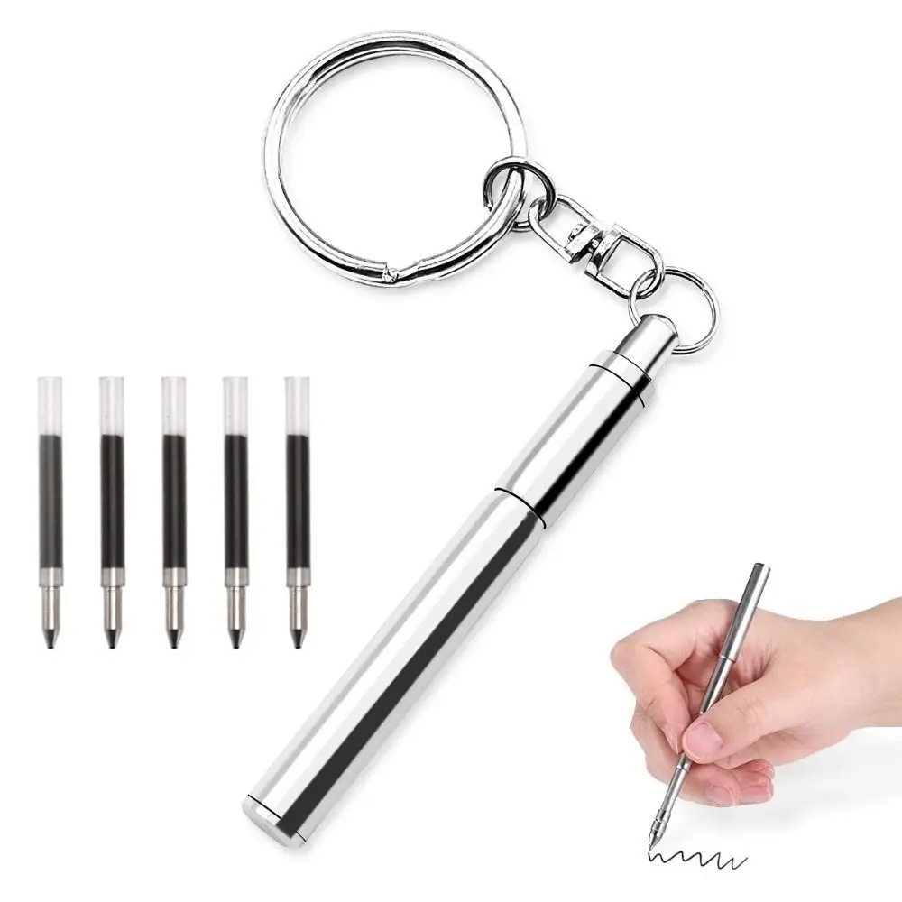 High Quality Stainless Steel Telescopic Pen with Keychain Tiny Pocket Pen Portable Tiny Key Ring Pen Gift