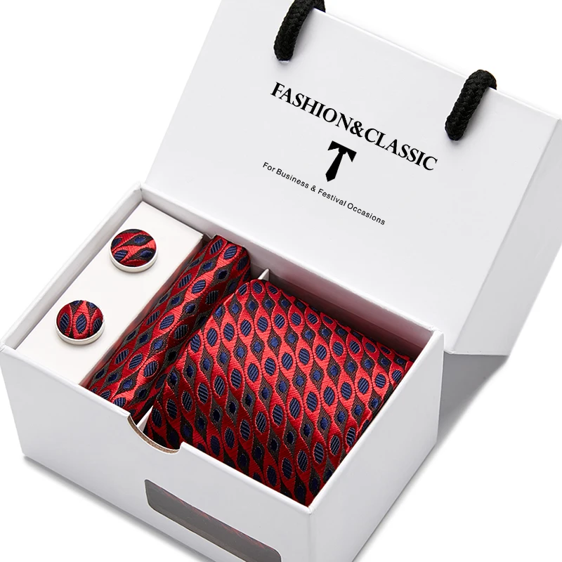 Hochwertiges 7,5 cm schwarzes, solides Herren-Krawatten-Taschentuch-Manschettenknöpfe-Set für Männer, Hochzeitskrawatten, Gravatas in Geschenkbox – Detail 9