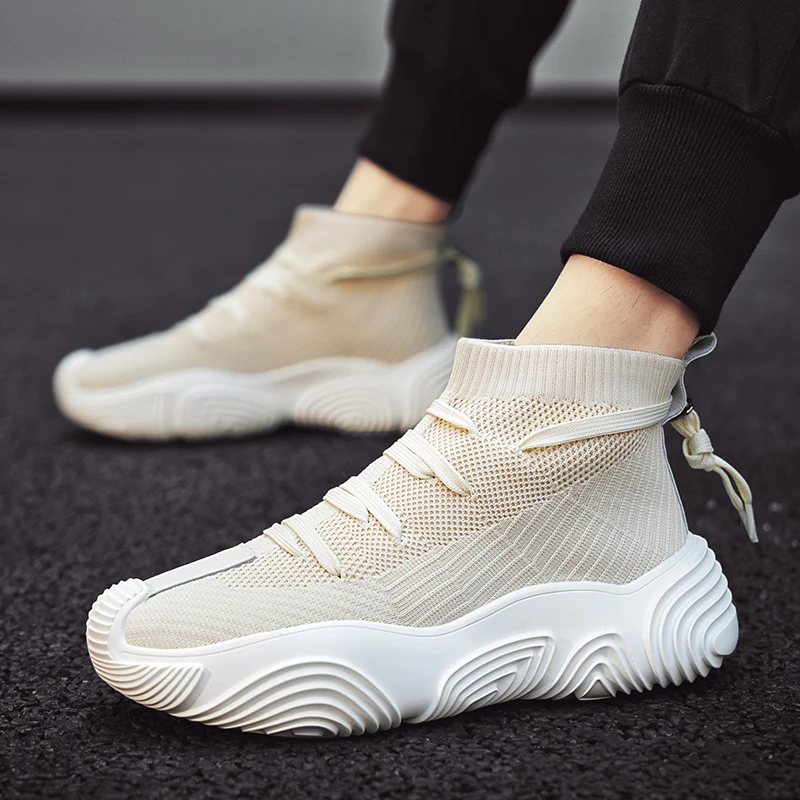 Sock Sneakers Shoes for Men Lace-up Casual Soft Breathable Mesh Jogging Flat Training Running Sport 2024 Homme Chaussures