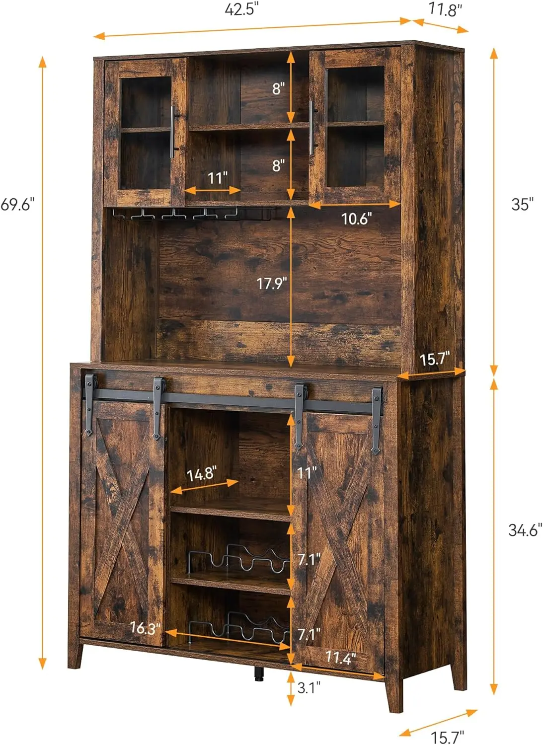 Bar Cabinet with Sliding Barn Door, 70