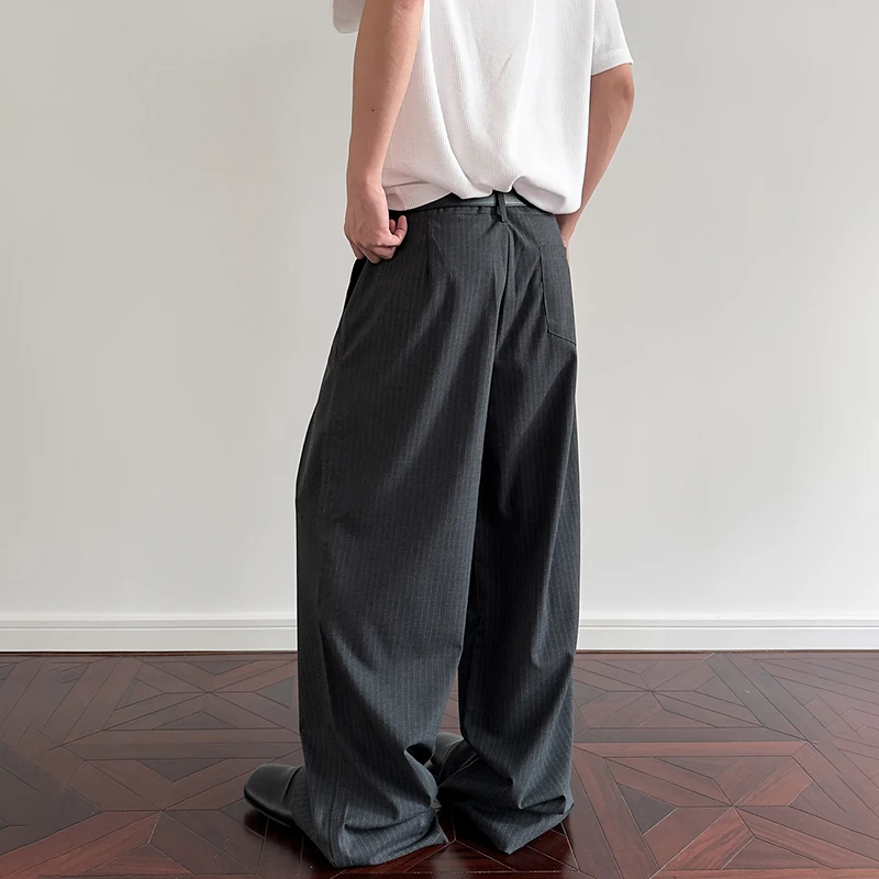 Luzhen listra dobra retalhos design solto elegante temperamento calças casuais dos homens 2025 novas calças retas de alta qualidade jy1747