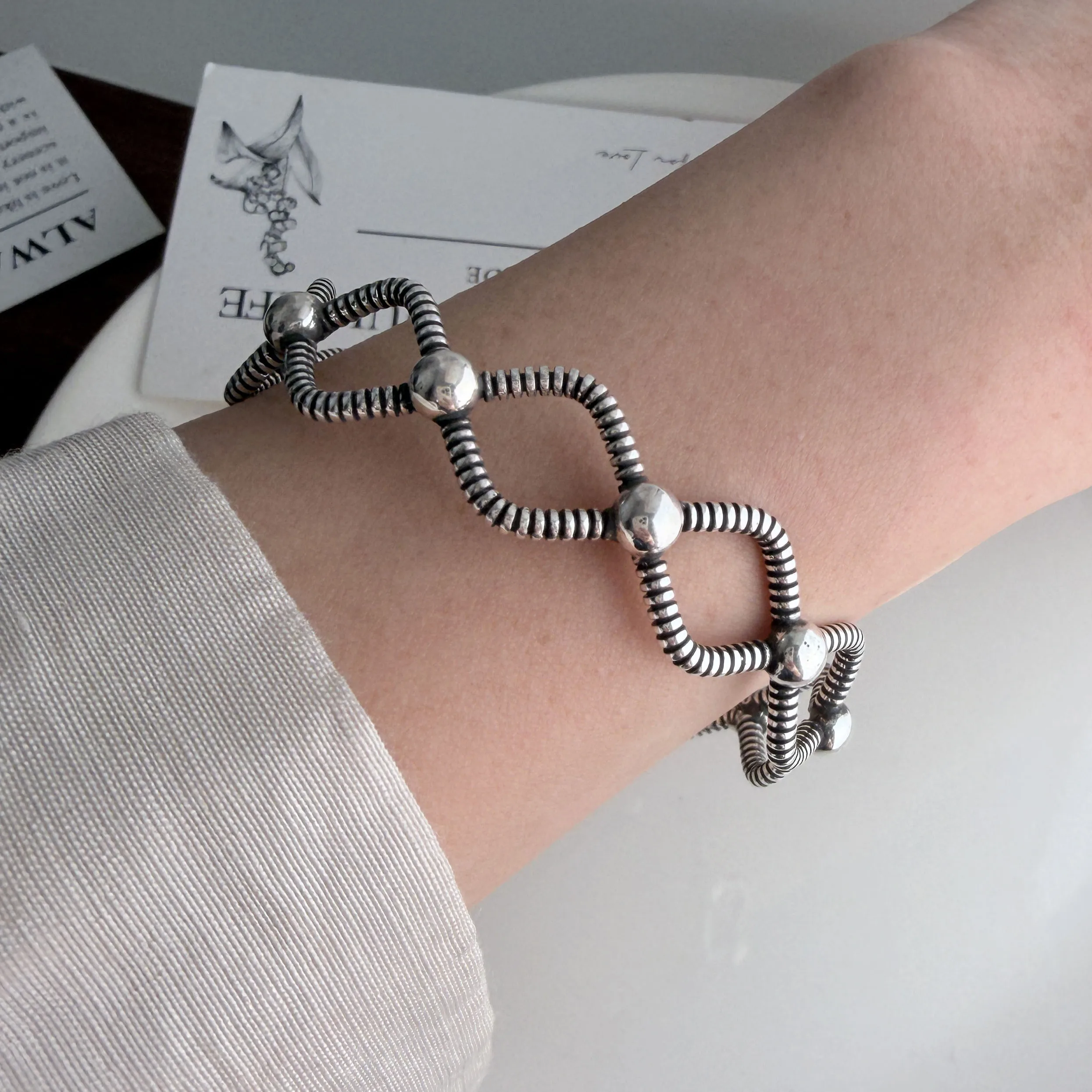 925 Sterling Silver Bracelets for Women Men String Accessories Retro Hollow Lines Pendant Party Jewelry Gift
