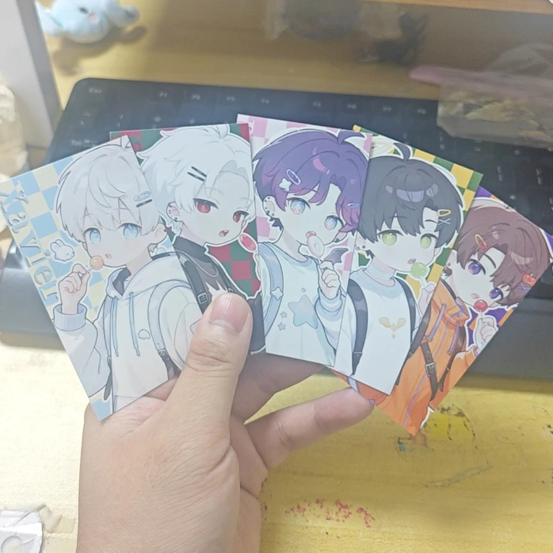 5Pcs/Set Lollipop Love and Deepspace Laser Card Xavier Zayne Rafayel ralayo Sylus Caleb  Cosplay Rounded Corners LOMO Card