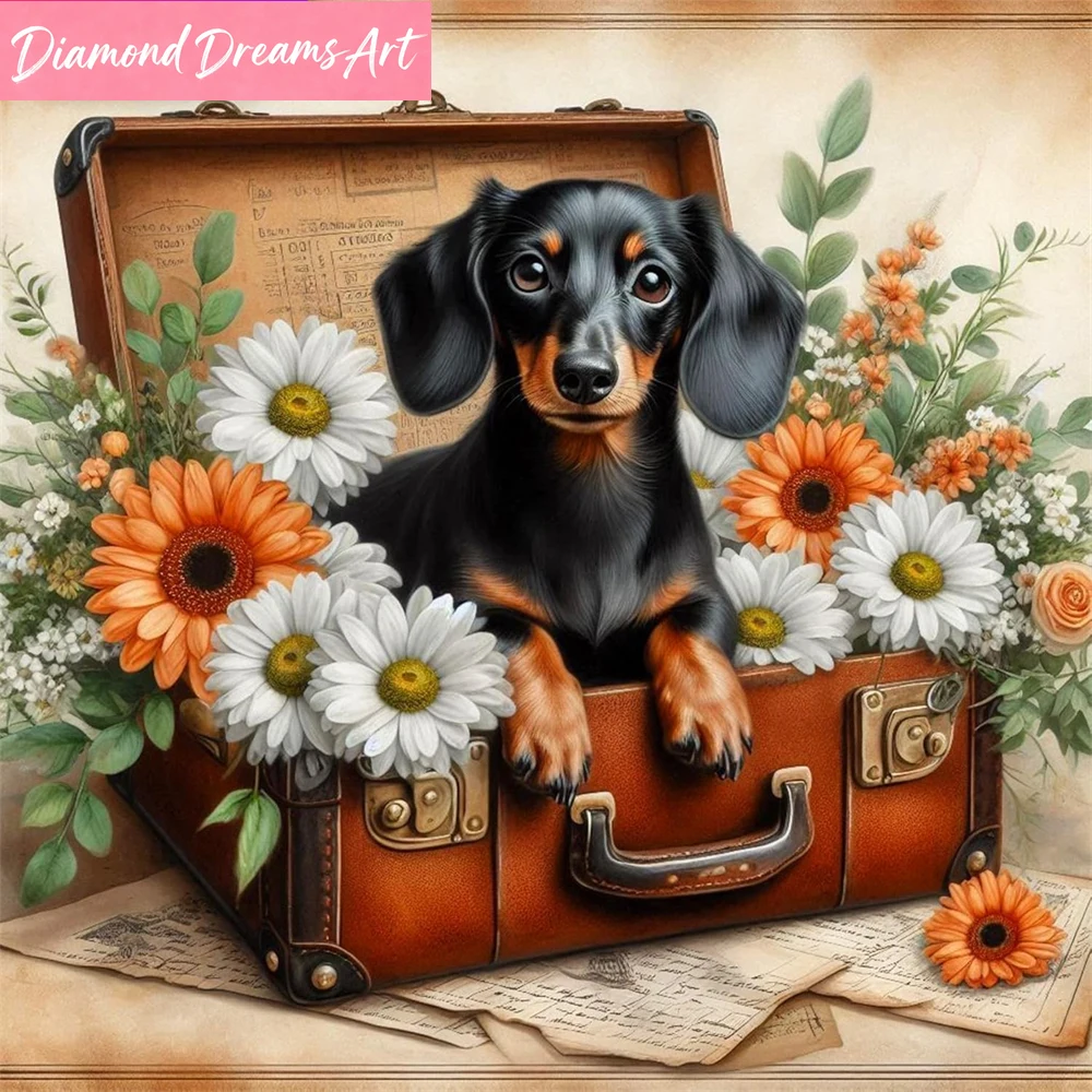 

Dog Diamond Painting Animal DIY Diamond Mosaic Daisy Flower Picture Rhinestones Embroidery Suitcase Handicraft