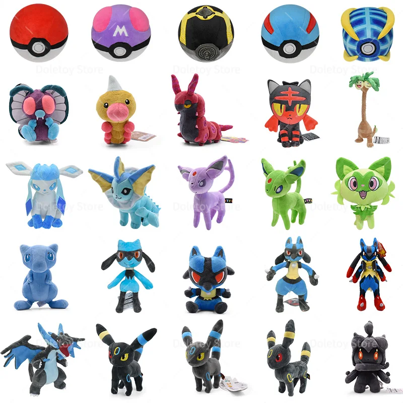 25 Styles Pokemon Plush Sylveon Vaporeon Umbreon Pokemon Balls Peluche Doll Japan Anime Eevee Marshadow Lucario Plushie Kid Gift