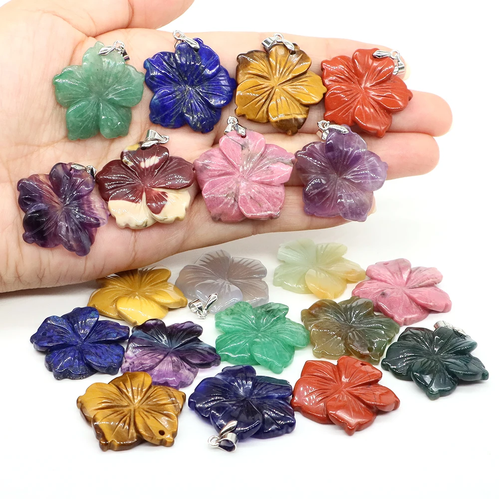 

1.1'' Peach Flower Natural Stone Healing Crystal Lapis Lazuli Hand Carved Gemstone for Jewelry Making DIY Pendant Necklace Craft