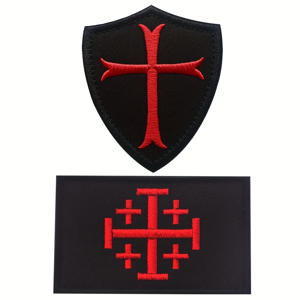 Crusader Cross Patch Velcros Morale Maltese Medieval Knight - Embroidered Fastener Hook & Loop Badge for Molle Backpacks, Vests