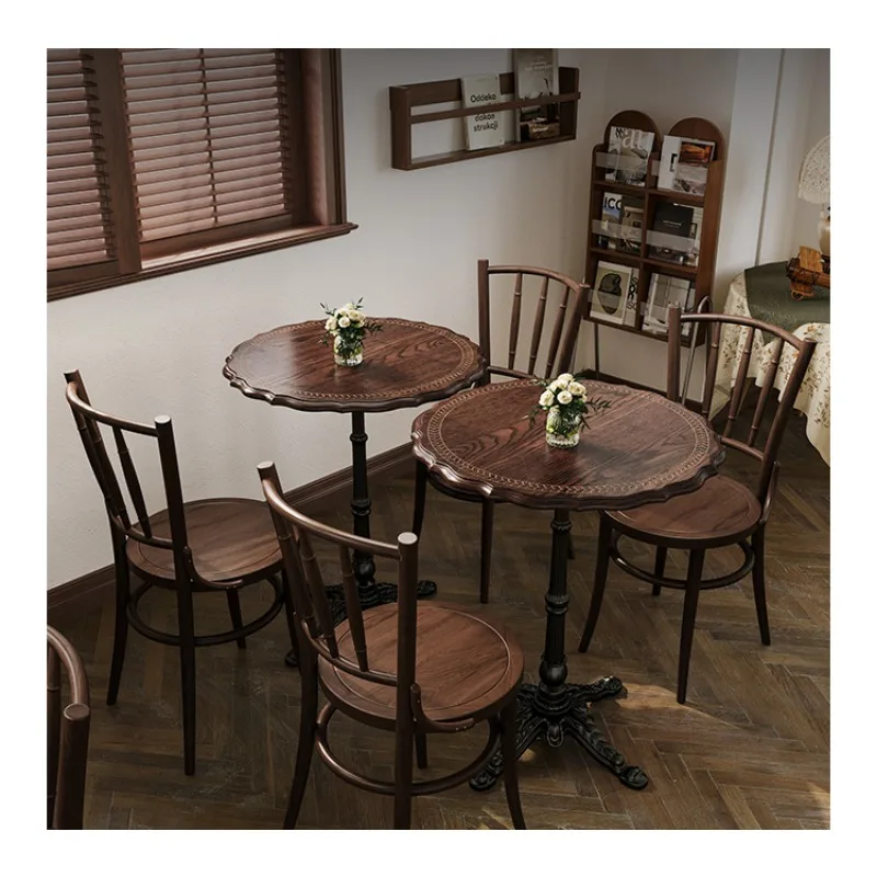 Retro cafe table and chair combination solid wood milk tea coffee shop table commercial western restaurant dessert baking shop r