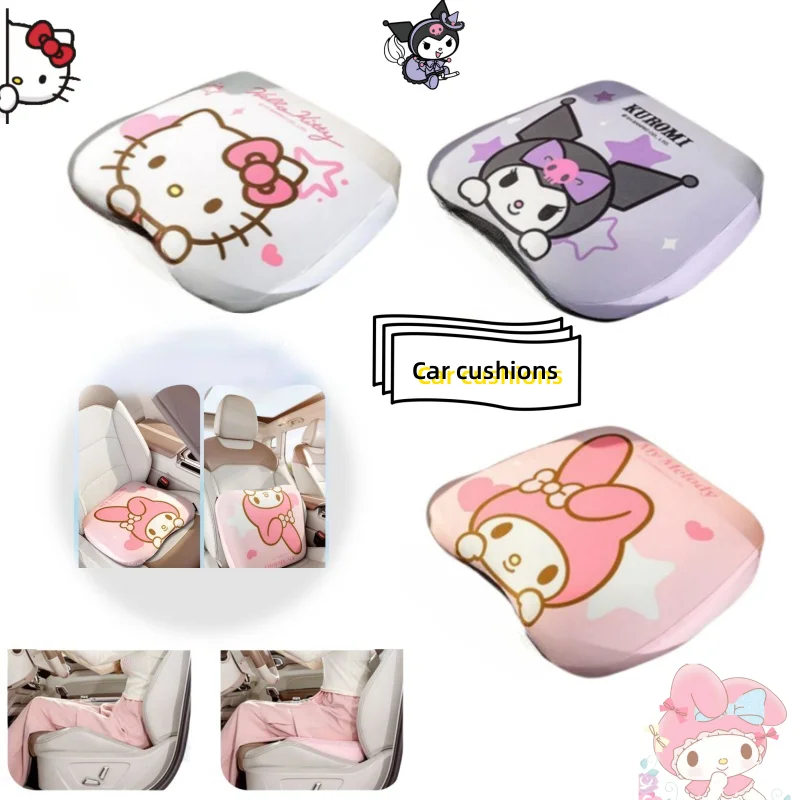 

Hello Kitty Kuromi My melody Anime Peripherals Cartoon Cute Car Cushion Soft and Breathable Booster Cushion for Girls Driving