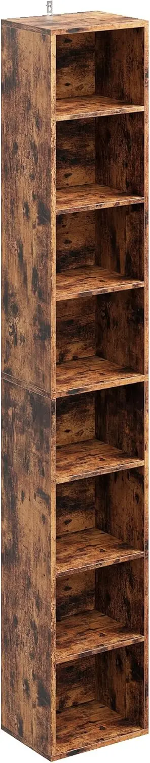 

Высокий узкий книжный шкаф, 8 ярусов, компактный Угловой книжный шкаф, легко подходит для гостиной, офиса, кабинета, спальни, винтажный коричневый