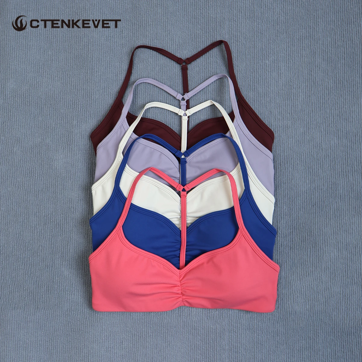 Ctenkevet Women Backless V Neck Sports Bra Push Up Pilates Gym Workout Top Breathable Quick Dry Yoga Clothing Fitness Underwear