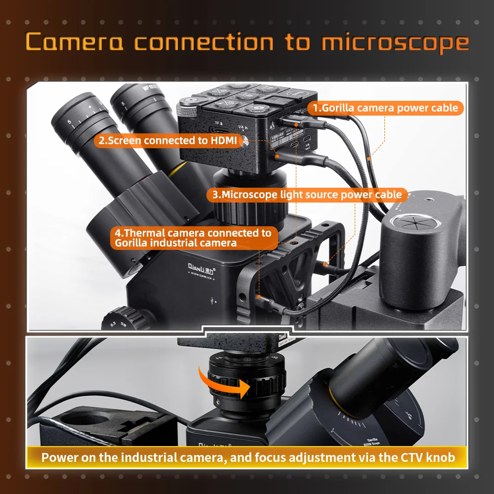 QIANLI 6558 Gorilla Trinocular Microscope 6.5X-58X High-defination Rabbit Cage Explansion 95% High-CRI Lighting Adjustment