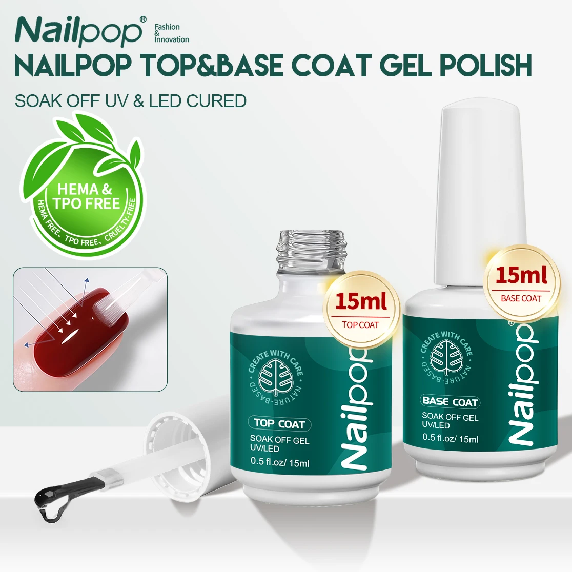Nailpop أعلى قاعدة معطف هلام HEMA/TPO الحرة المهنية نقع قبالة الأشعة فوق البنفسجية/LED معالجة طويلة الأمد بريق سهلة مانيكير الفن كيت واضح 2 قطعة #1