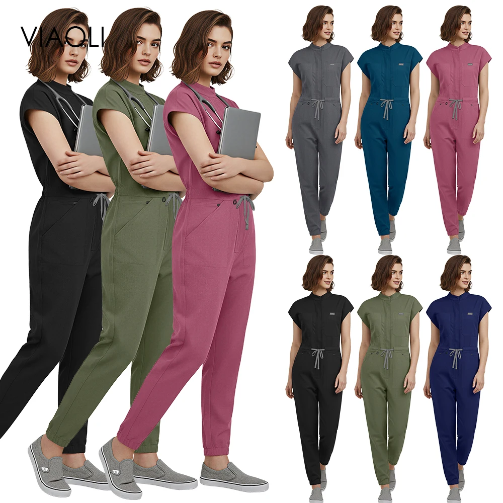 

Hot Sale Jogging Jumpsuit Pet Clinic Nursing Scrubs Uniform Women'S Stretch High-end Workwear Medical Nurse Clothes Lab Overalls