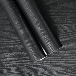 Black Wood Wallpaper - 23.6 Inch Peel and Stick Self Adhesive Wallpaper For Wall Countertop Cabinet Home Decoration Roll
