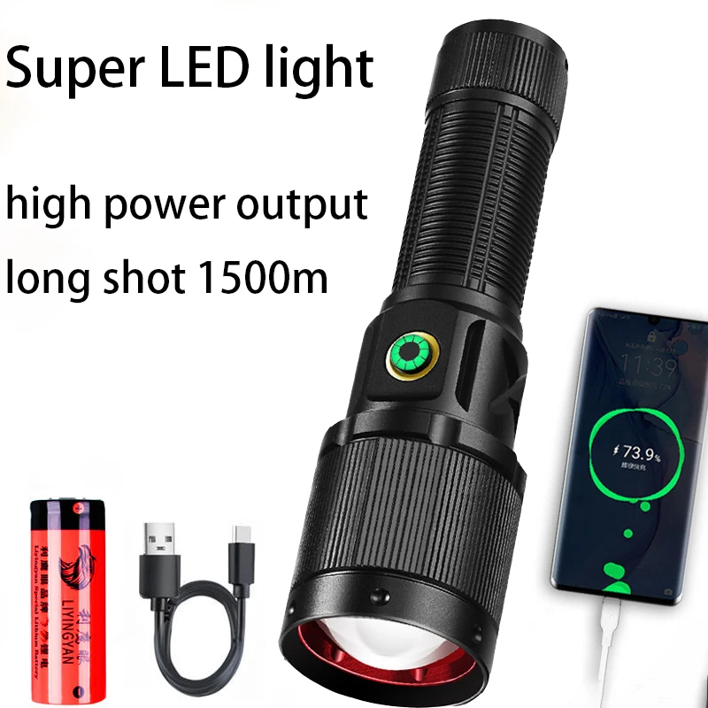 

USB Rechargeable LED Flashlight Super Long Range Powerful Ultra Bright Torch Lamp Shot Long 1500m High Power Tactical Lanterns