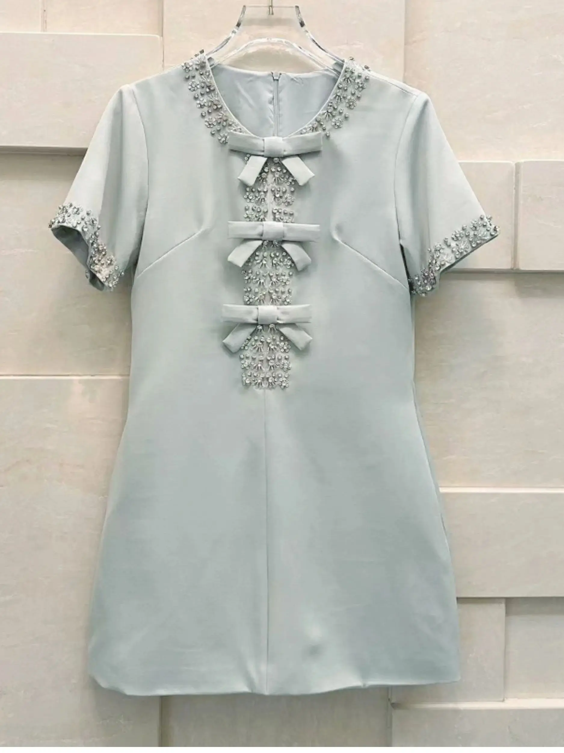 

HIGH STREET Newest Fashion 2024 Designer Jacket Women's Bow Beading Short Sleeve Dress