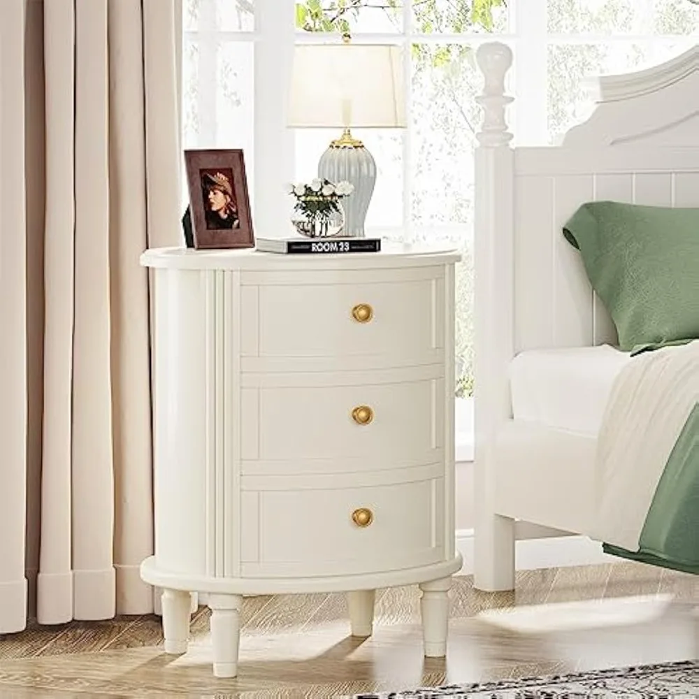 Nightstand with 3 Drawers, All Wood Nightstands with Storage, Nightstand