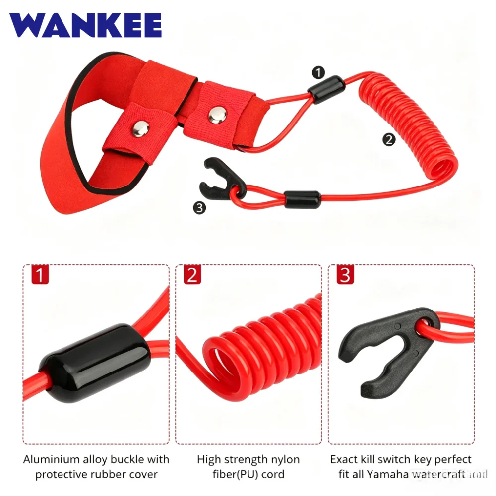 Safety Lanyard & Handlebar Start Stop Kill Switch Box Assy for Yamaha Waverunner Superjet 650 SJ650 700 SJ700 FX1 FX700