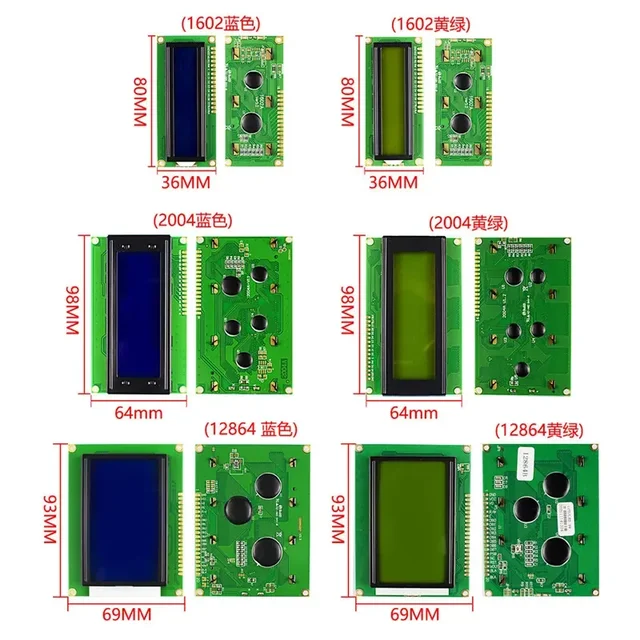 5 sztuk LCD1602 LCD 1602 2004 12864 moduł niebieski zielony ekran 16x2 20X4 znak moduł wyświetlacza LCD kontroler HD44780