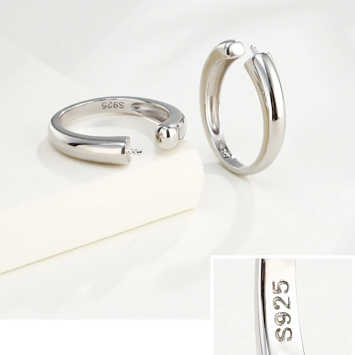 925 Sterling Silver Open Ring Blank Base fit Pearl Mounting Setting Adjustable Ring Handmade Jewelry Making