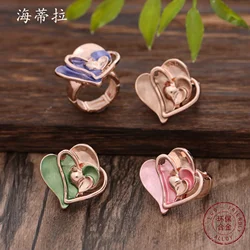 New Color Painted Oil To Heart Alloy Ring, Fashionable And High-End, Best Friend Love Ring Gift