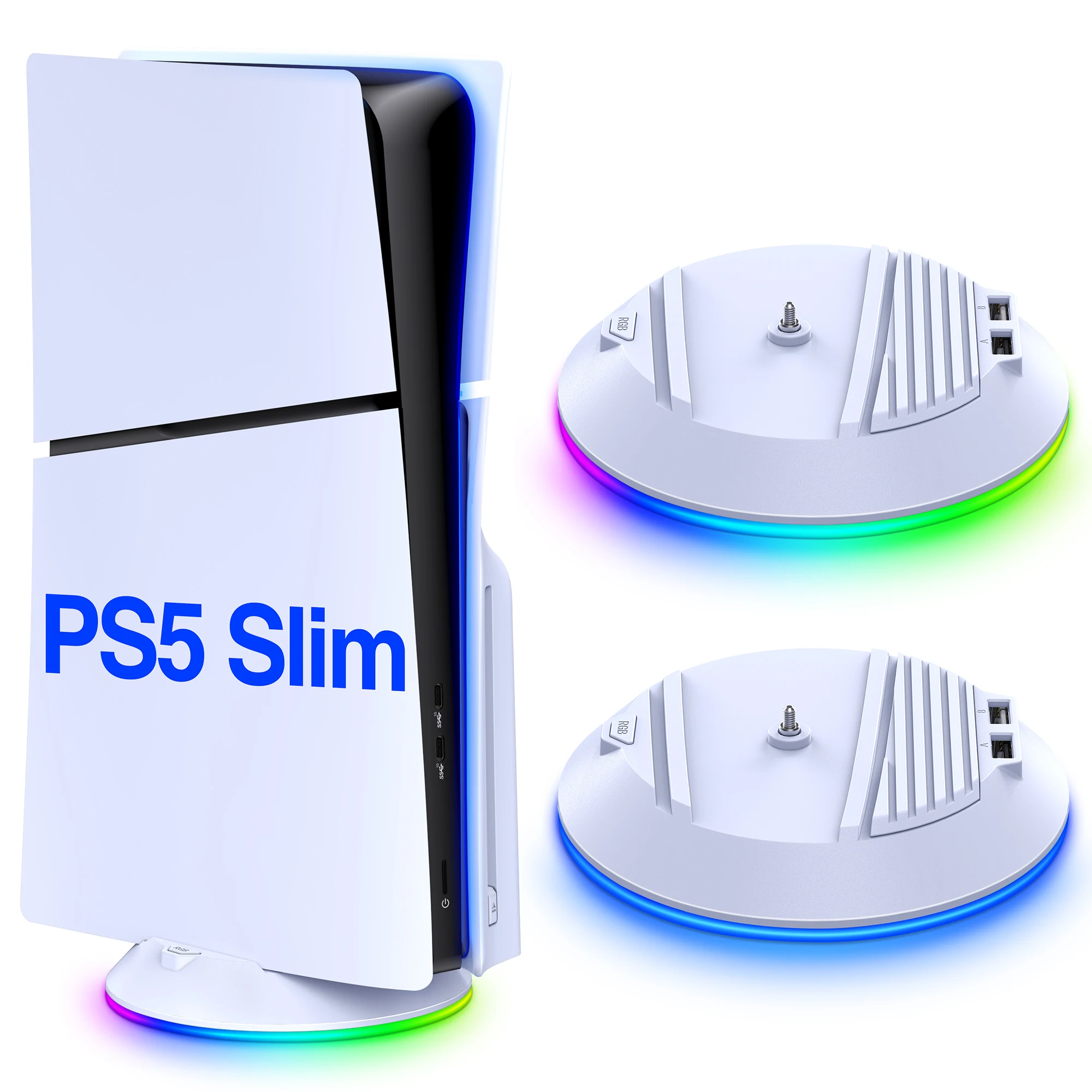 

DinoFire X1000 для PS5 Slim RGB Вертикальная станция Маленькая космическая база для PS5 Тонкая вертикальная подставка с зарядным кабелем