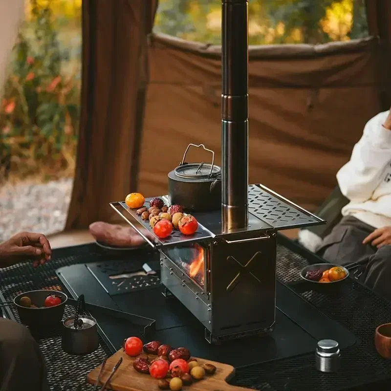 Naturehike fogão a lenha com aquecimento ao ar livre, portátil, aço inoxidável, asas duplas, acampamento, piquenique, churrasco, cozinha, tenda de mesa