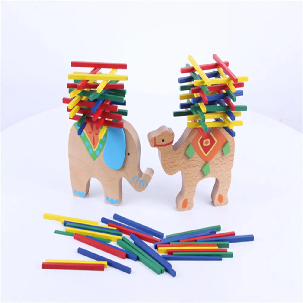 

Colorful Wooden Elephant Balance Building Set Develops Visual Motor Skills Color Recognition Memory Patience Social Play