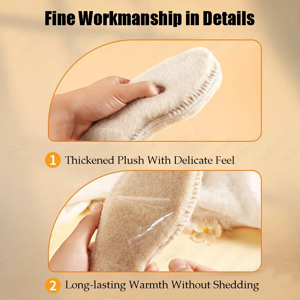 2/4 Buah Sol Dalam Sepatu Wol Felt Hangat untuk Pria Wanita, Sol Dalam Sepatu Tebal Kasmir Termal untuk Kaki, Sol Dalam Sepatu Bot Salju Musim Dingin