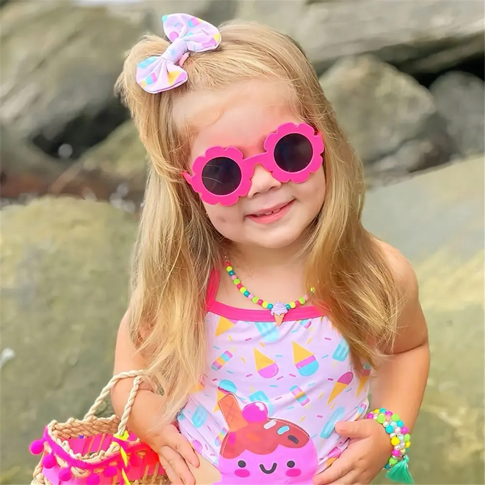 Round Frame Kids Sunflower Sunglasses Colorful Sun Protection Eyewear Children Flower Sun Glasses for Disco Festival Party