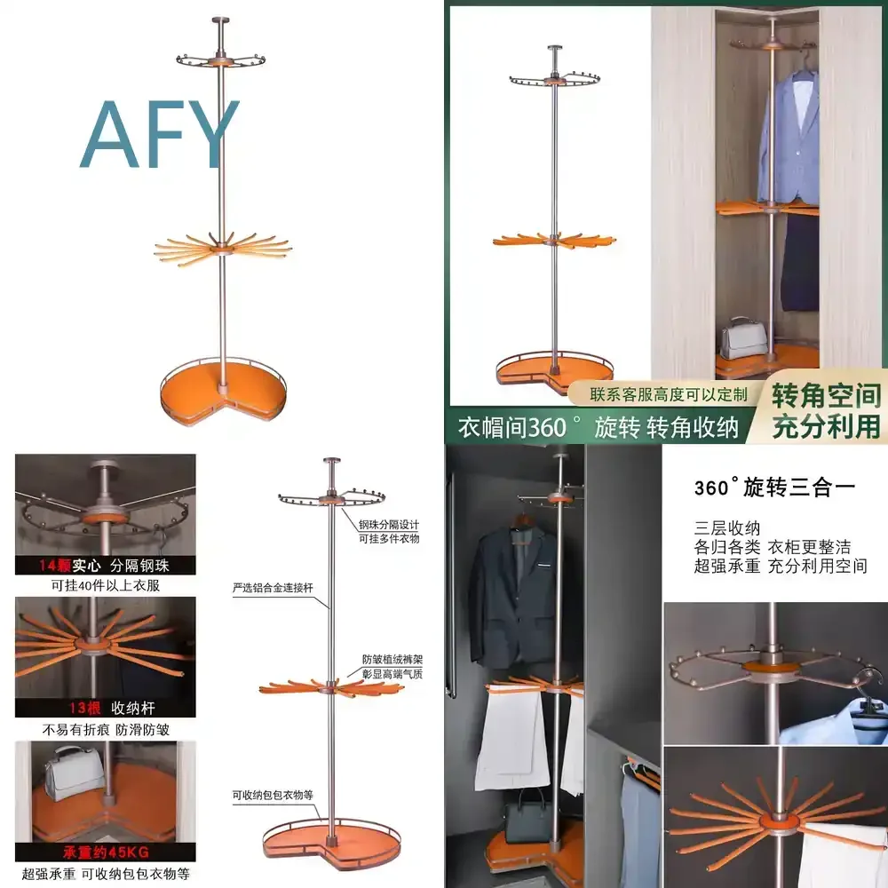 Rotating Hanger for 360 Degree Multi Functional Closet Organizer Corner Wardrobe Hanger Rod Pull Basket Pull Rotating Rack
