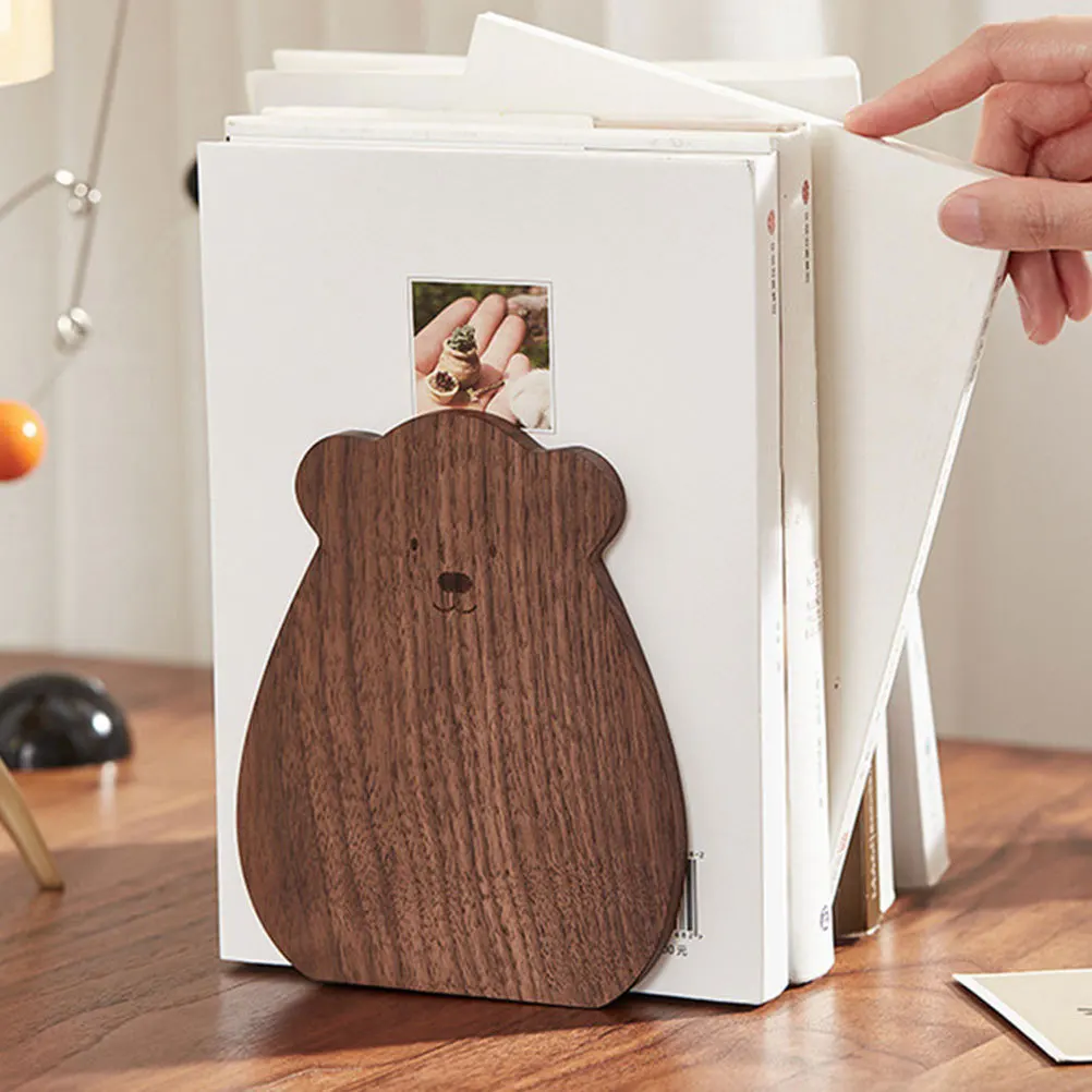 

2Pcs Wood Bookend Bear Shape Cartoon Style Desktop Office Bookstand Home Decorative Book Stopper Bookstand