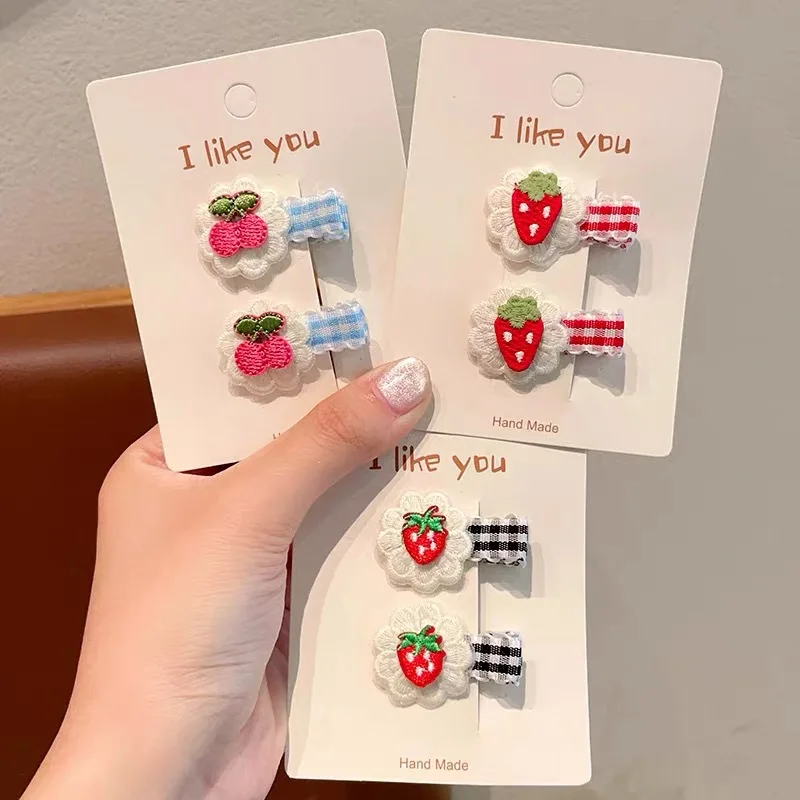 

Набор из 2 маленьких заколок для волос из клетчатой ткани с кружевом, милые и нежные весенне-летние заколки для девочек, нескользящие, легкие, для повседневного использования