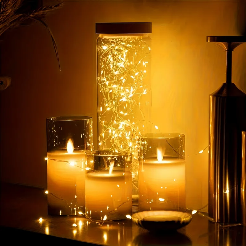 1/2/3/5M Fairy String Lights Battery-Operated 3 Modes Silver Copper Wire for DIY Mason Jars Weddings Christmas Tree Decor