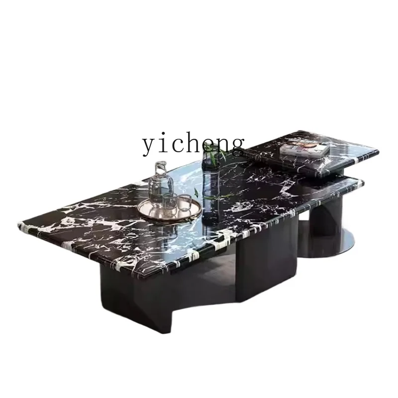 

Tqh Light Luxury Modern Simple Coffee Table Living Room Natural Marble Black Rectangular