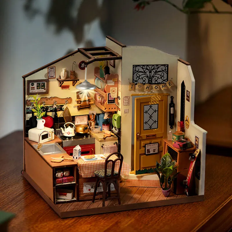 Robotime Rolife Miniatuur Huis Voor Kinderen Volwassen Huiselijke Keuken Voorgeschilderde Poppenhuis Bouwstenen Set 3d Houten Puzzel Speelgoed