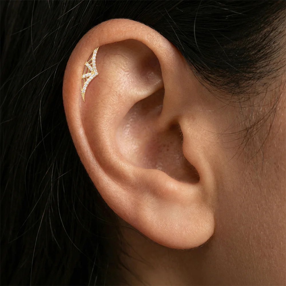 ROXI 1PC Gold S925 Silver Web CZ Ear Cuff Hollow Spider Cartilage Piercing Ins Dainty Earring Daily Wear