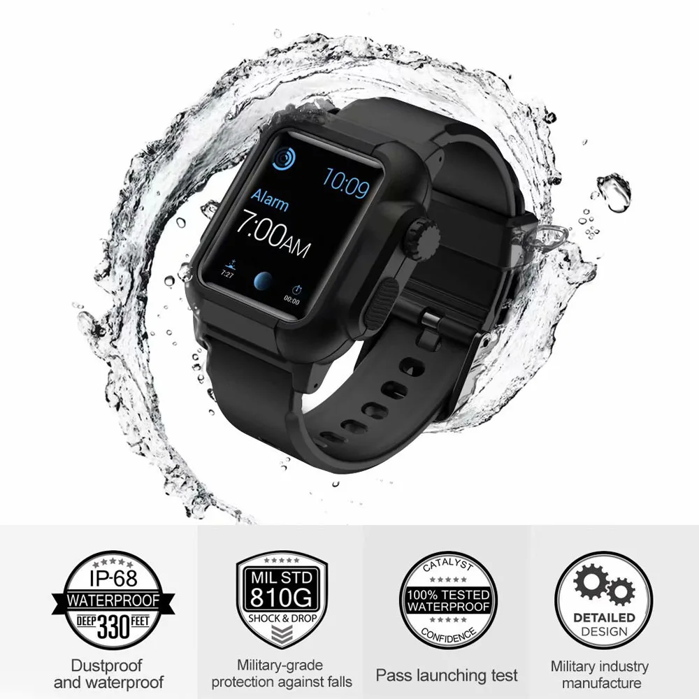 waterproof Luminous case+Strap For Apple Watch band 44mm/40mm/42mm Iwatch Bracelet case apple watch series 3 5 se 6