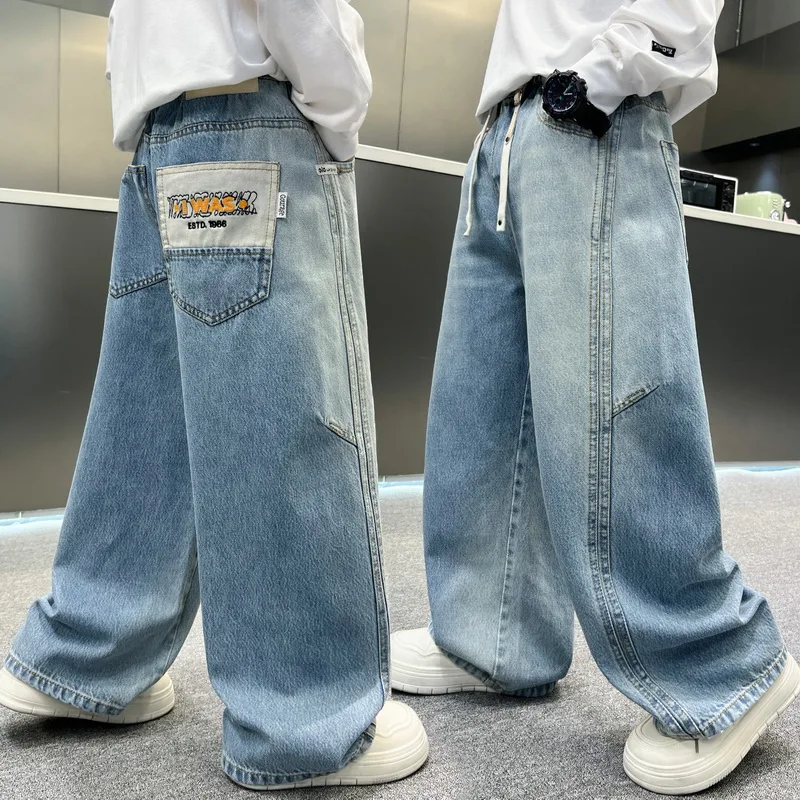 Spring Brand Kids Fashion Jeans for Tweens Boys High Quality Blue Denim Pants Children Loose Casual Jeans Trousers 4-15Yrs