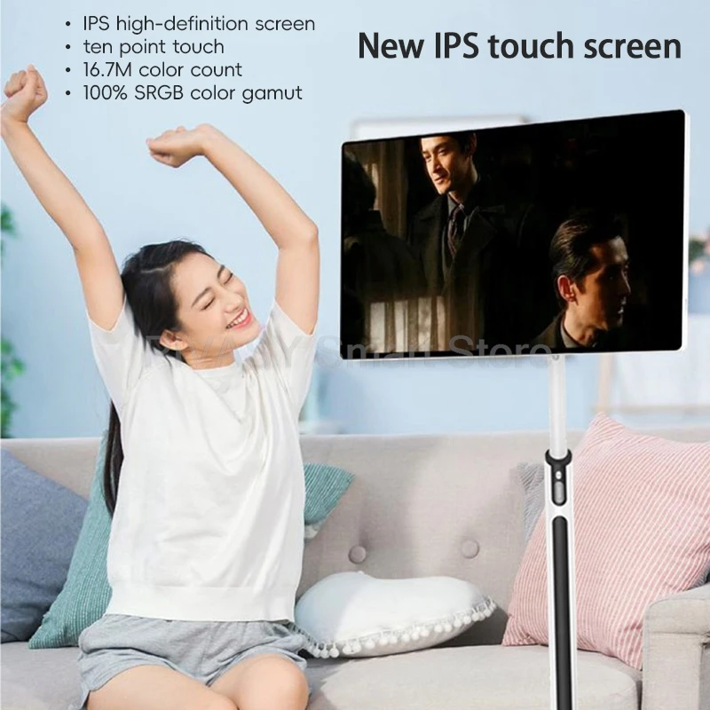 شاشة تعمل باللمس تلفزيون ذكي 21.5 23.8 بوصة 10 نقاط شاشة حامل الهاتف المحمول بطارية أندرويد 12 للياقة البدنية المنزل مكتب الصب اللاسلكي