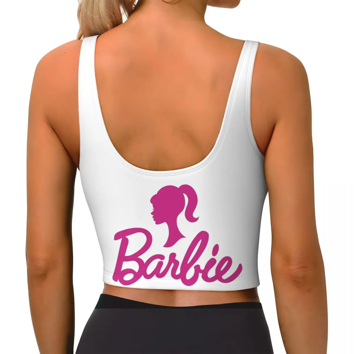 Pink Girl Barbi Yoga Suits Crop Tank Breathable Workout Shorts Bra Women's Barbie Push Up Vest