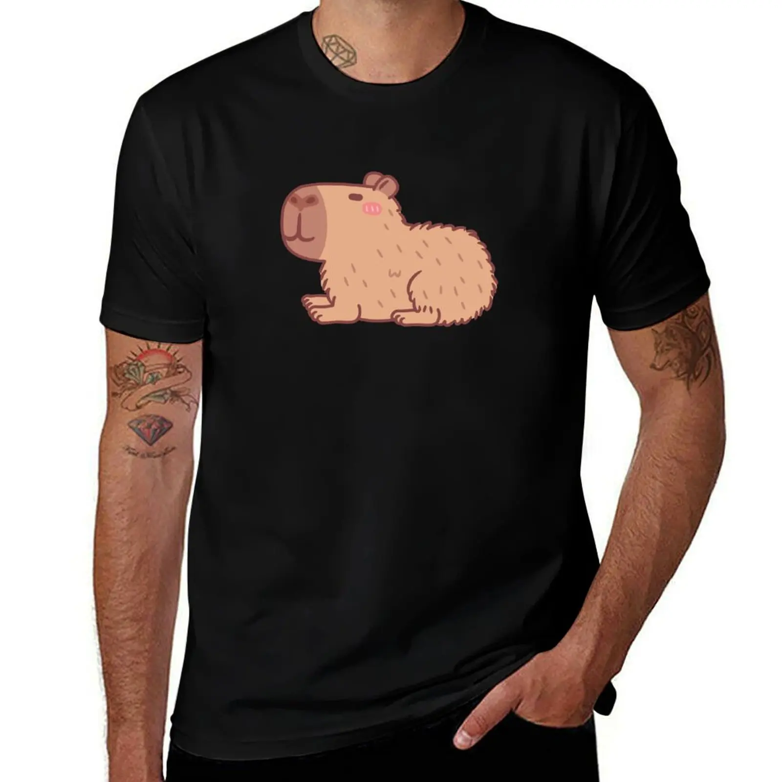 Cute Resting Capybara T-Shirt Plus Size Solid Color T-Shirt