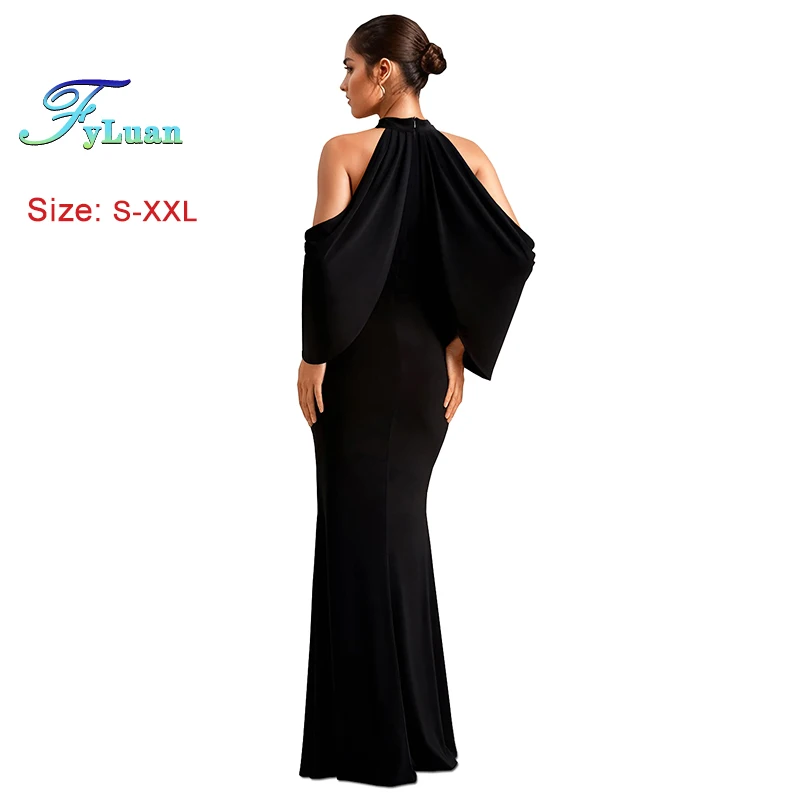 New Fashion Manica a pipistrello Abiti lunghi 2025 Donna Tinta unita O Collo con spalle scoperte Sirena Abiti da ballo per donna Abiti di compleanno