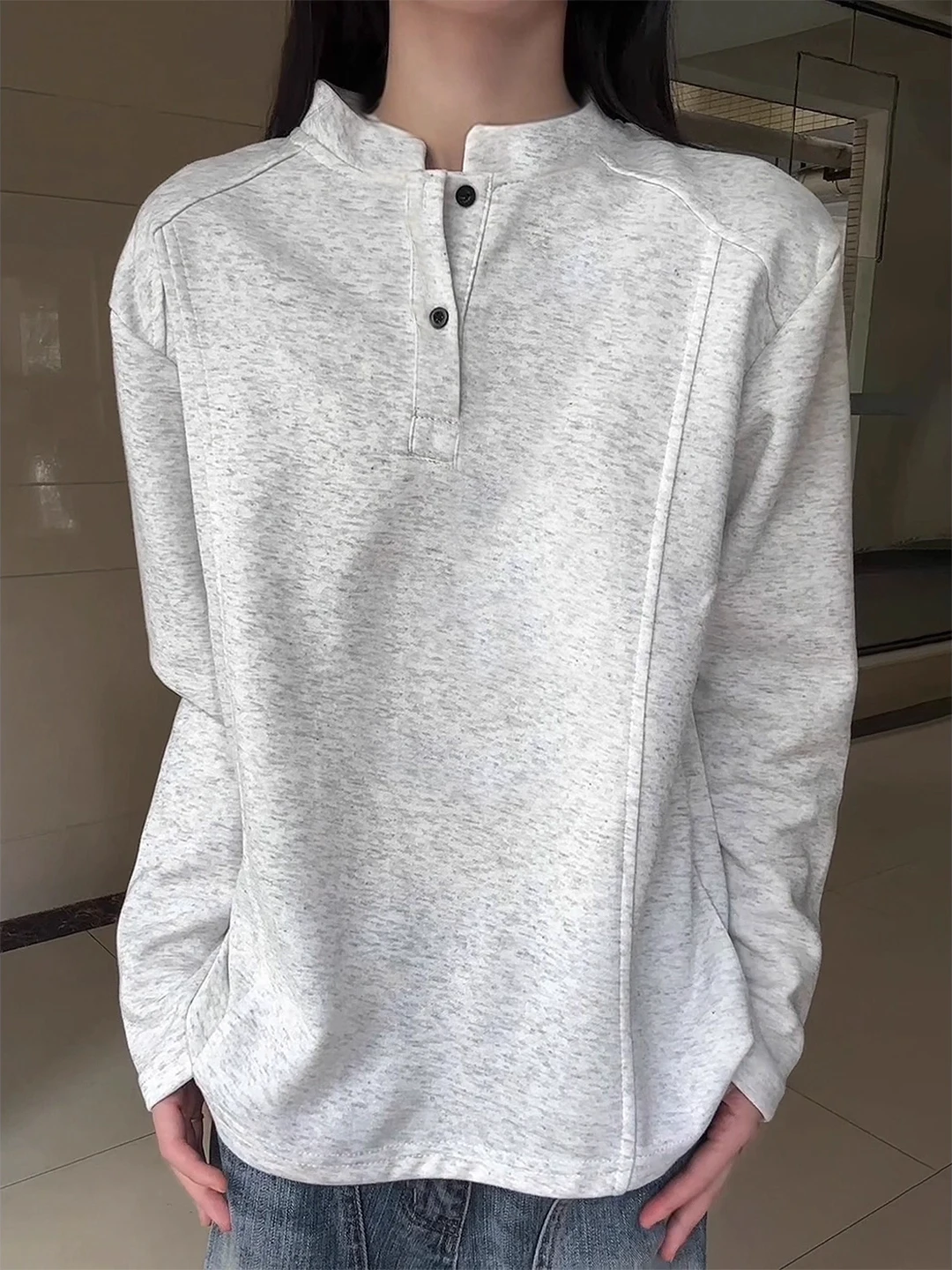 

Мужской плотный осенний свитшот с длинным рукавом, воротником хенли, в американском стиле, удобный.